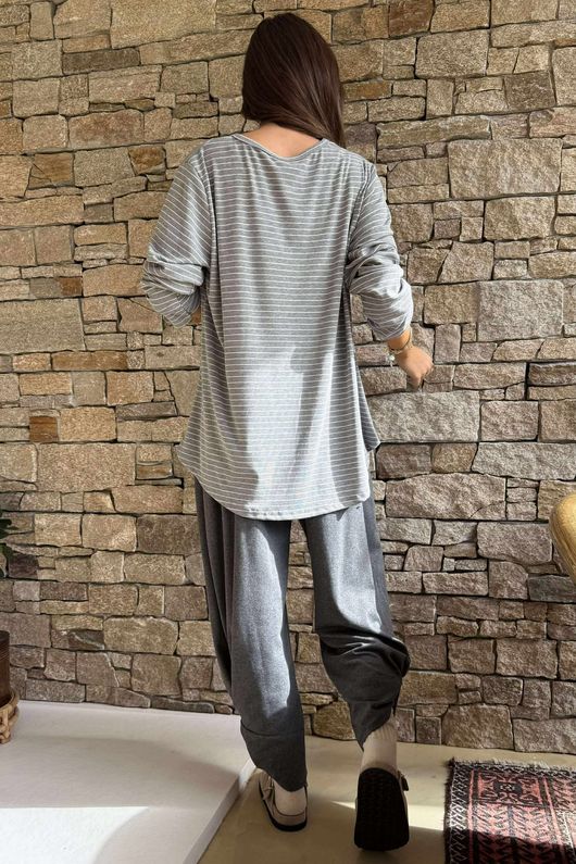 Agnes Stripe Trapeze Top Grey Marl